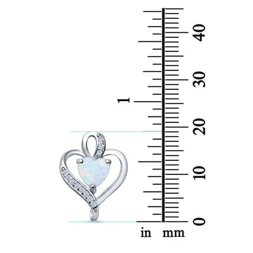Heart Charm Pendant Lab Created White Opal & Simulated CZ 925 Sterling Silver